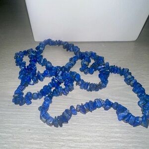 Genuine Lapis Lazuli Chip Necklace – 27” Natural Stone Strand with Gold Flecks
